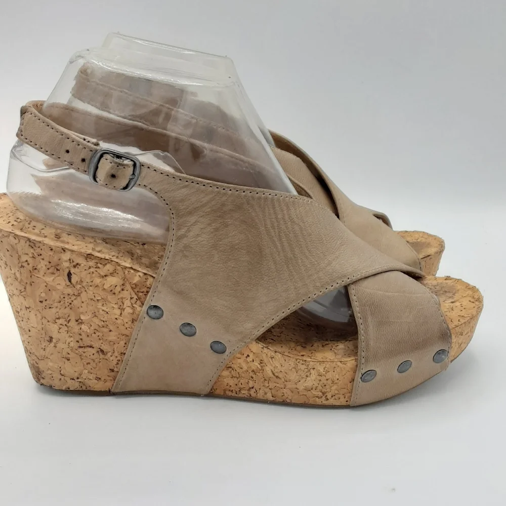 Lucky Brand Minari Leather Cork Wedge Sandal.